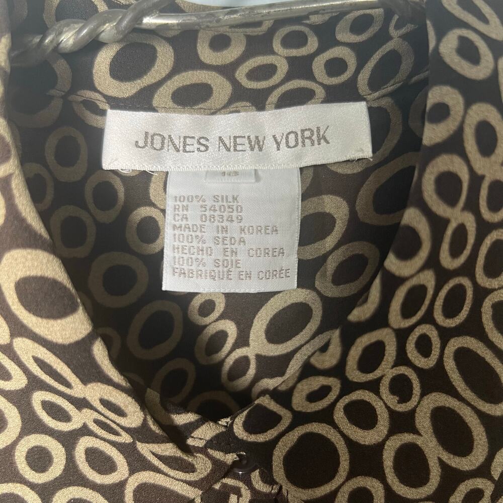 Jones New York Women Size 16 Silk Black Tan Circle Blouse Long Sleeve Shirt - Picture 4 of 9
